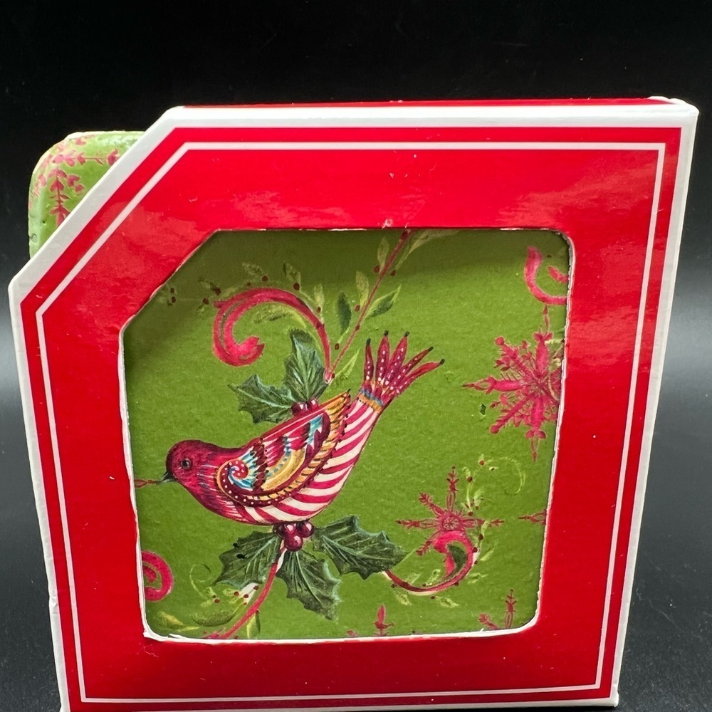 Coldwater Creek Holiday Collection HOLLY BIRD COASTERS Set of 4 Christmas